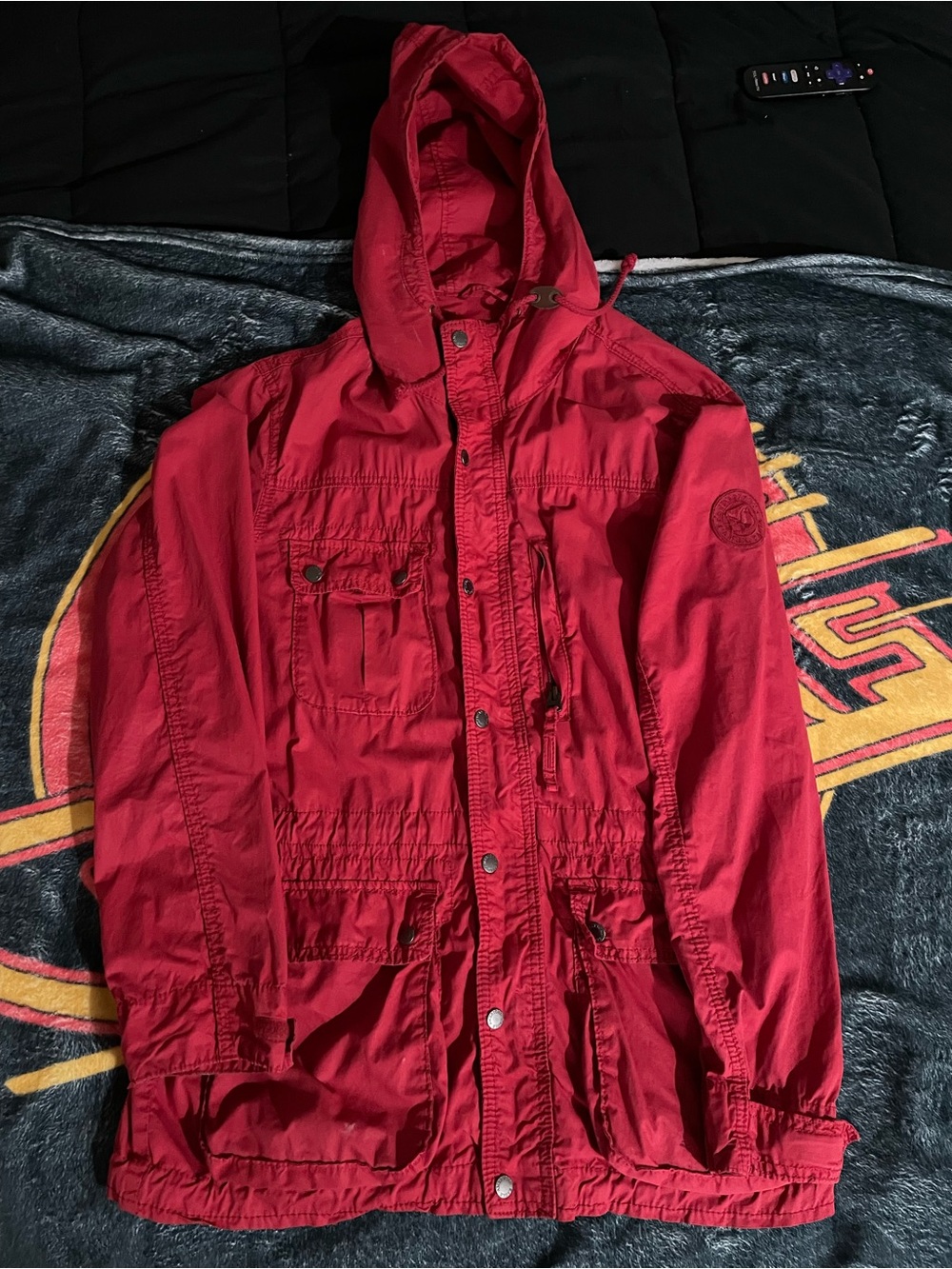 American Eagle Red Twill Hooded Military Field Utility Parka Jacket Medium